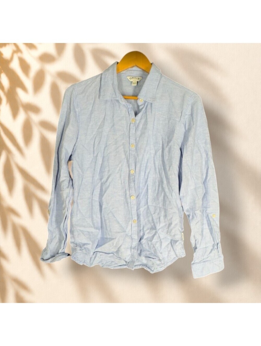 Orvis Shirt Women S Small Blue Button Up Collared Long Sleeve Linen Casual